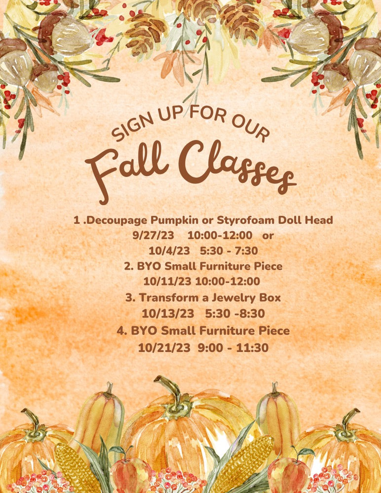 Fall Classes- Sign up Now