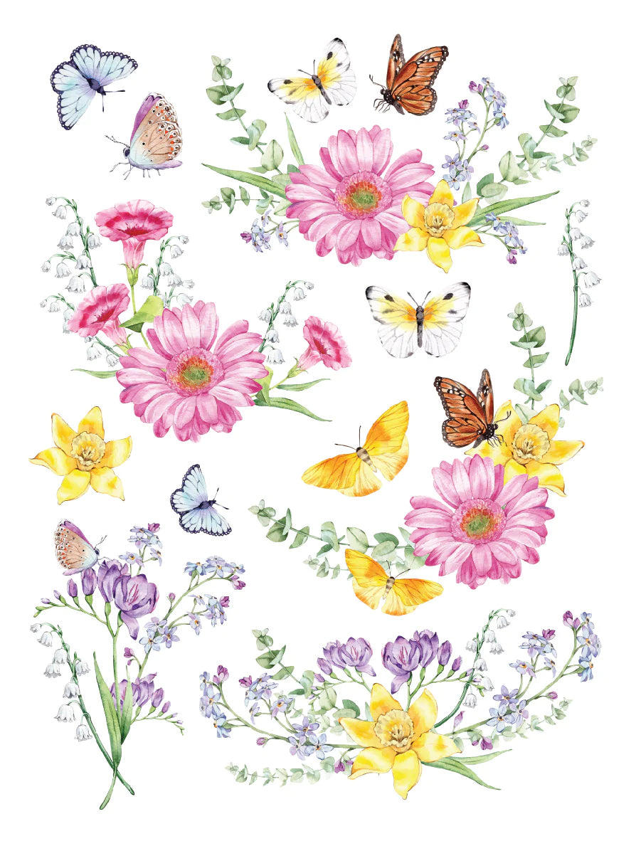 Spring Flowers & Butterflies Rub-on Transfer