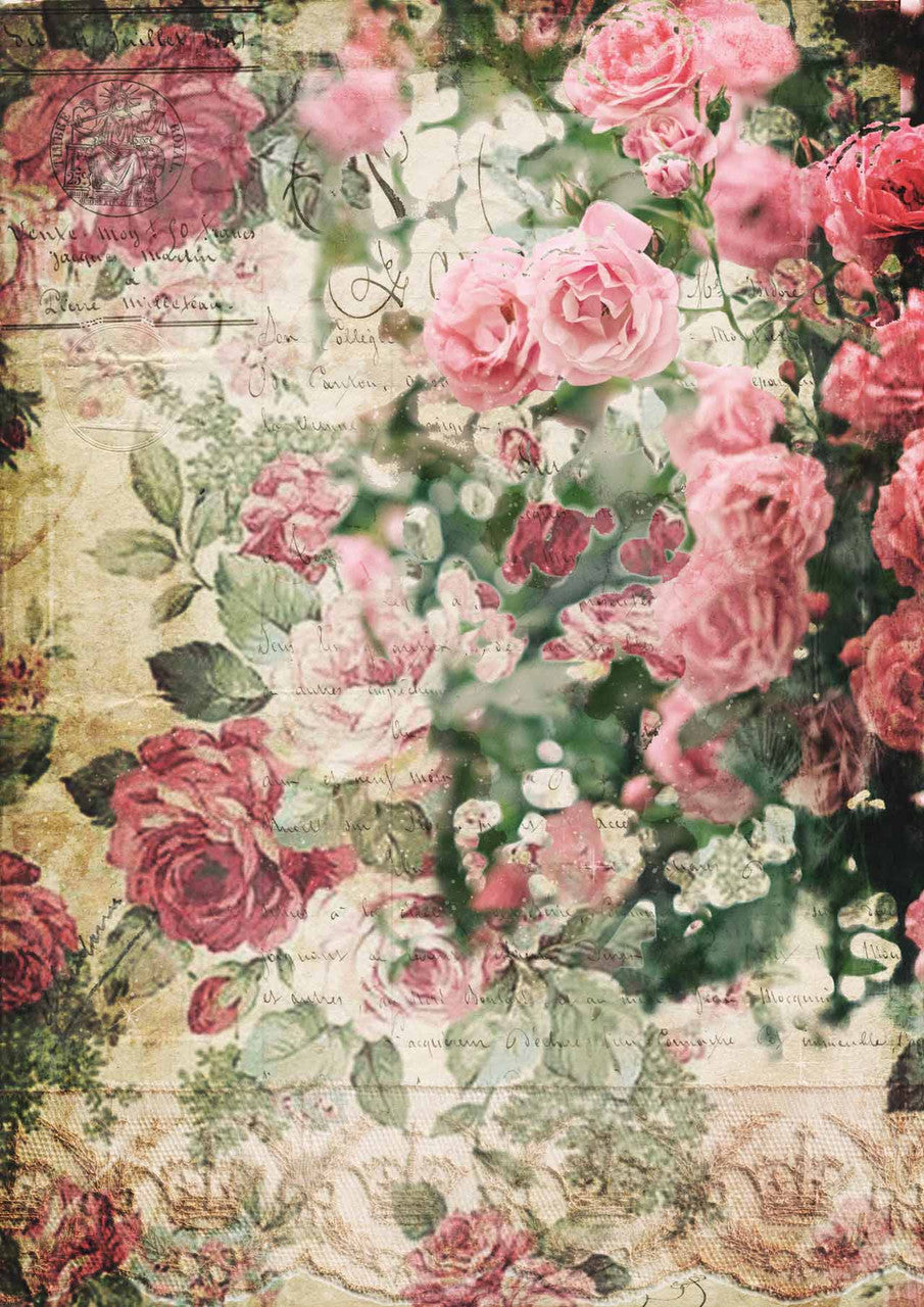 Splash of Roses Decoupage Paper - A3