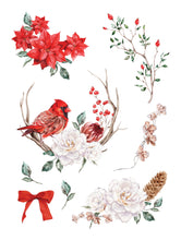 Load image into Gallery viewer, Poinsettia and Cardinal Rub-on Transfer

