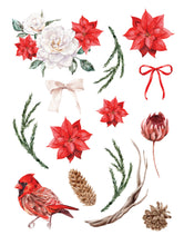 Load image into Gallery viewer, Poinsettia and Cardinal Rub-on Transfer
